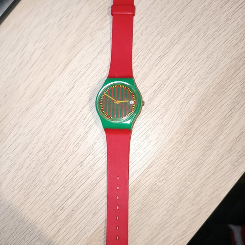 Swatch vintage watch used, green/red, Swiss Made