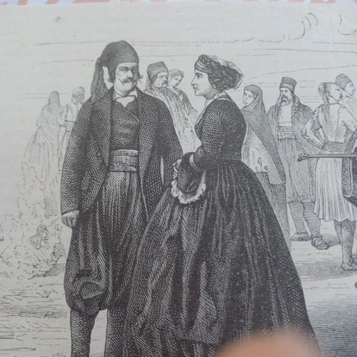 Ύδρα Καπετάνιος και Καπετάνισσα 1840 ξυλογραφία μεταχειρισμένη