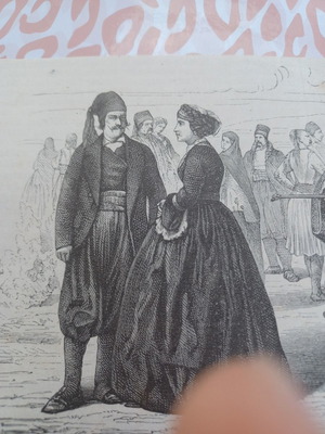 Ύδρα Καπετάνιος και Καπετάνισσα 1840 ξυλογραφία μεταχειρισμένη
