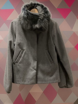Γυναικείο πανωφόρι με γούνα στον γιακά γκρι μέγεθος M σαν καινούργιο