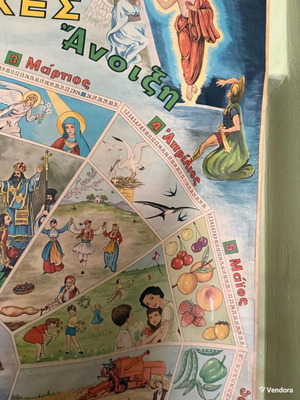 Collectible school wall chart The Time and Its 12 Children used, 1960s