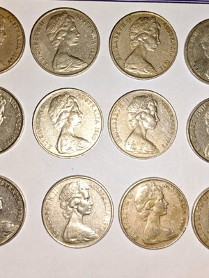 Australia 20 Cents coin used, pack of 12 pieces 1966-1981