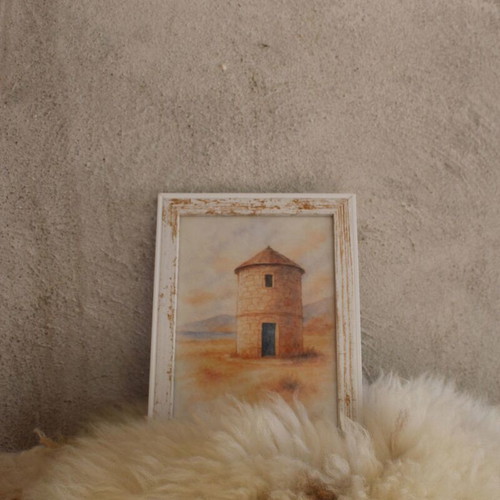 Rustic Watercolor Print 15x20 cm with Frame, Greek Decor