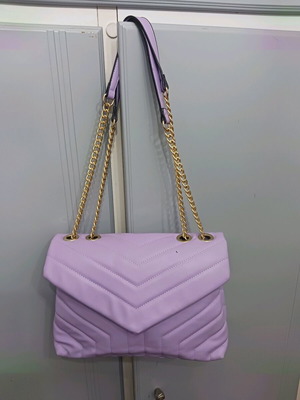 Lilac shoulder bag new, quilted faux leather with chain strap