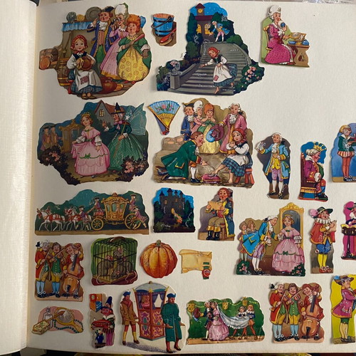 Vintage embossed scrapbook pieces Cinderella story and royal scenes, like new