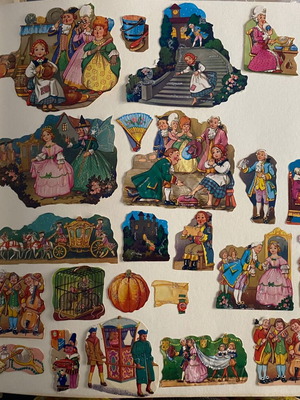 Vintage embossed scrapbook pieces Cinderella story and royal scenes, like new
