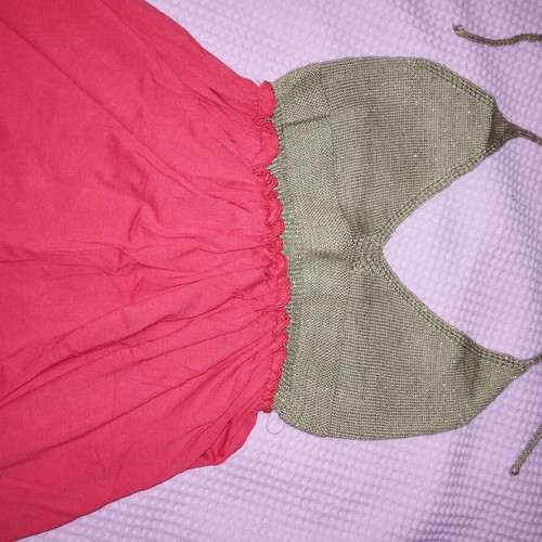 Long coral dress with gold pin up, like new, sizes M/L