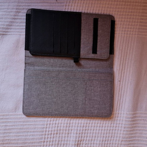 Public document holder like new, grey fabric with multiple compartments