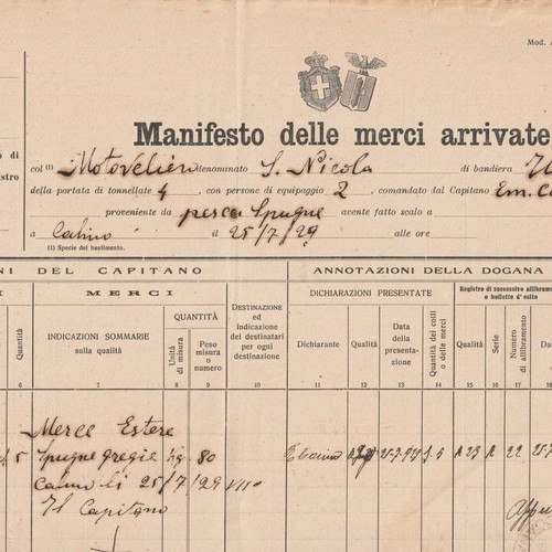 Declaration document of arrived goods 1929 with 2 Italian stamps used