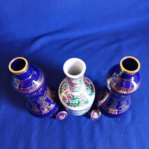 Metaxa porcelain bottles set of 3, like new, 18K gold and floral design