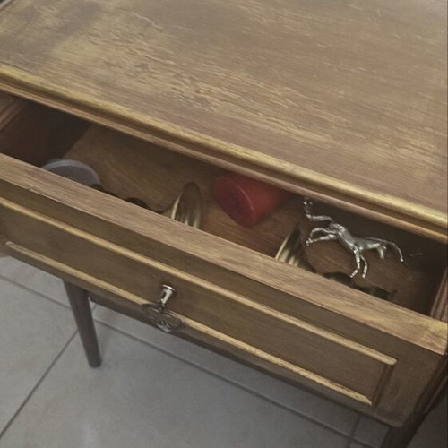 Wooden side table like new with drawer and shelf