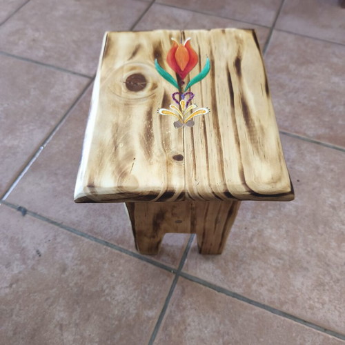 Handmade children's stool with painted wood, new