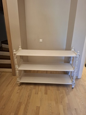 Wooden shelf with white patina used, 3 shelves, 128x40x90 cm