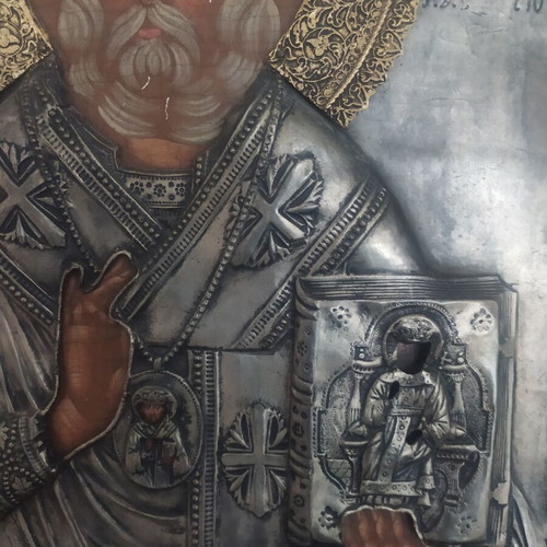 Saint Nicholas icon like new with alpaca and gilded halo