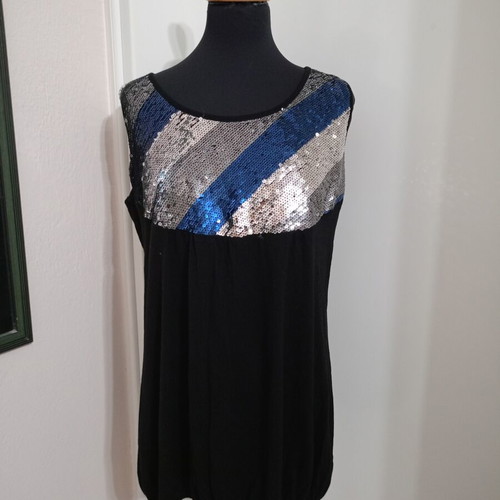 Night Out Tank Top plus size, black with silver sequins