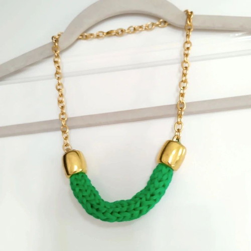 Colorblock necklace green statement chunky, new