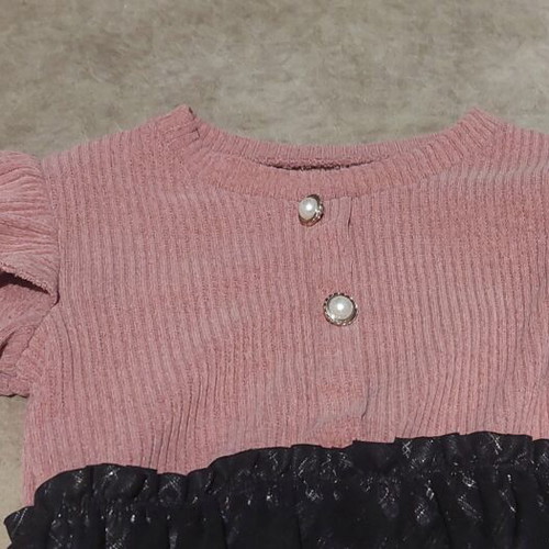 Girls' dress with pink rib top and black checked skirt, like new, ages 8-10