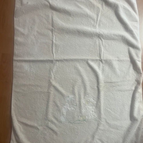 Klotsotiras bath towel used, pink with appliqué design