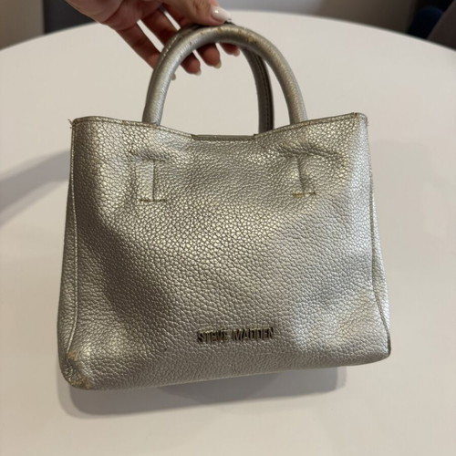 Steve Madden silver leather handbag used with worn spots