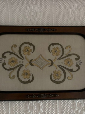 Wooden serving tray with embroidery like new