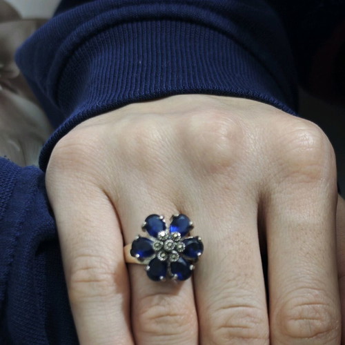 925 Silver Ring new with real stones, size 18, black and blue