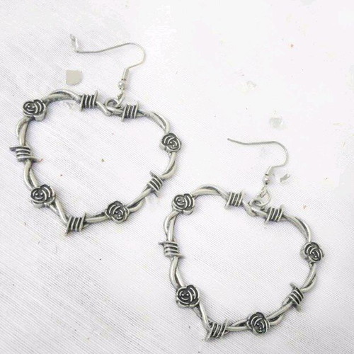 Metal heart earrings with roses new stainless steel