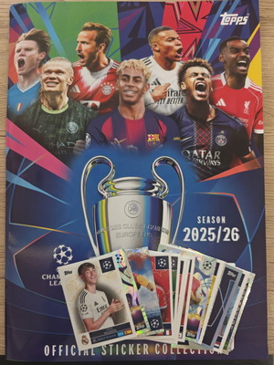 Topps Champions League 25-26 sticker pack, 22 pieces, like new