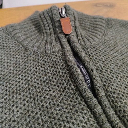 Wool men's pullover with zipper new, size L, khaki