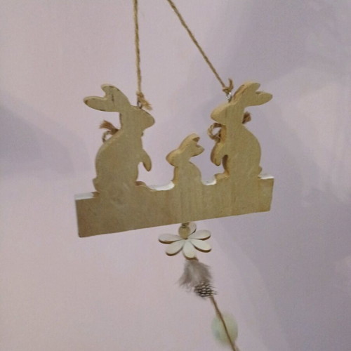 Hanging wooden decorative Easter sign rabbits like new
