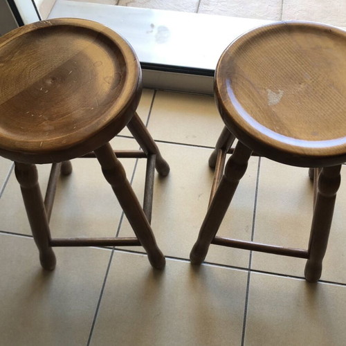 Wooden stools used, set of 2, low with wear