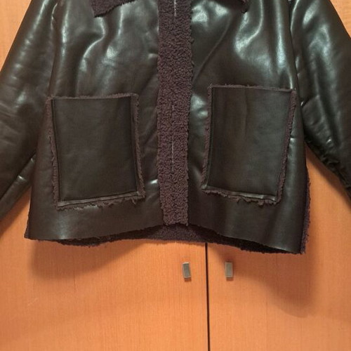Brown faux leather jacket with fur like new, size L