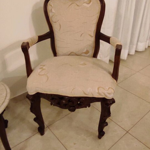 Classic walnut solid wood living room set like new with marble tables