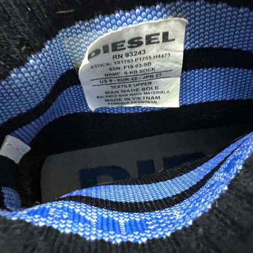 Diesel black sock athletic shoes used, size 42, black-blue