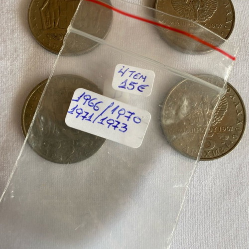 5 Drachma coins used, 4 pieces (1966-1973) very fine