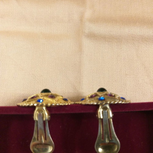 D' Orlan earrings used, Byzantine-Etruscan design with colored rhinestones