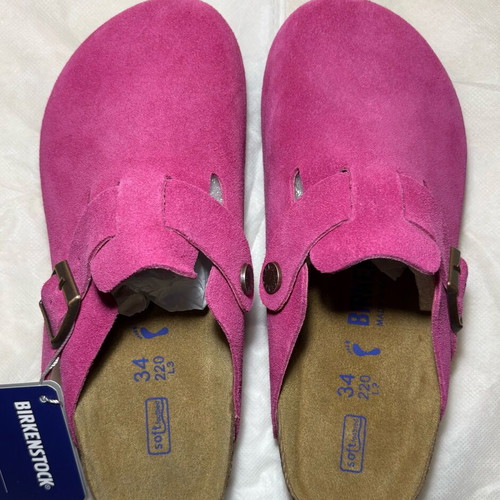 Birkenstock Boston Pink Suede Soft Footbed Clogs New EU 34