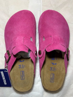 Birkenstock Boston Pink Suede Soft Footbed Clogs New EU 34