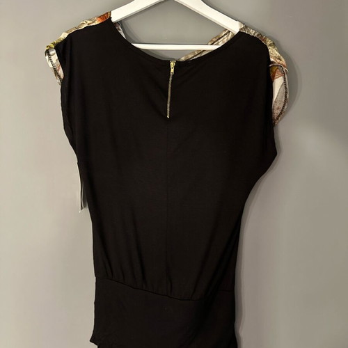 Women's top tunic with leaves new, size S/M, black and brown