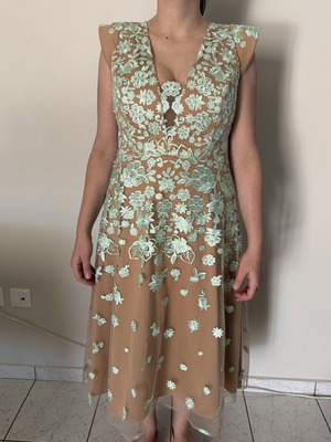 Evening dress new, beige and turquoise, size M