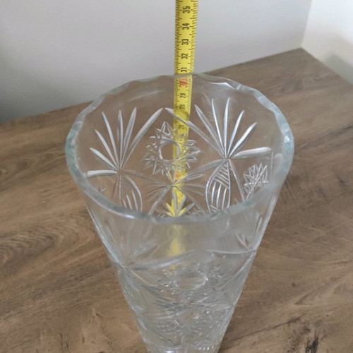 Czech carved vase vintage with detailed embossed design from the 1960s