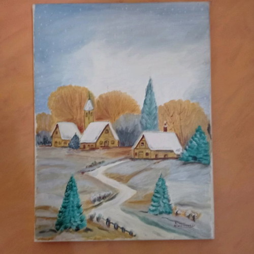 Oil painting snowy landscape used, oil on canvas 30×40cm