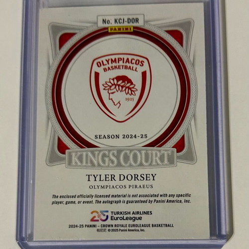 Αριθμημένη κάρτα Tyler Dorsey με υπογραφή και patch Ολυμπιακός Euroleague 2024-25