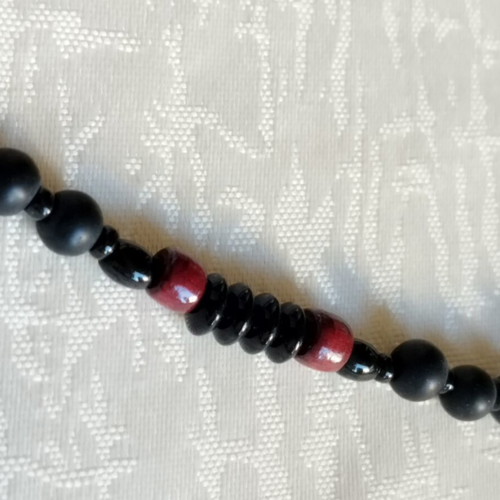 Men's Rosary Necklace with Black Cross and Beads, New