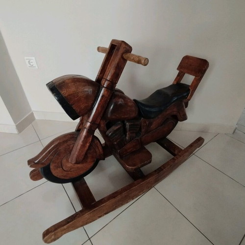 Handmade rocking motorcycle made of solid wood custom order