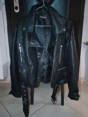 Women's black faux leather jacket, size L