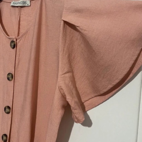 Women's one-piece jumpsuit new, salmon color with wooden buttons, size M