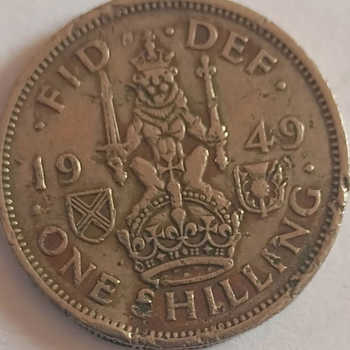1949 Great Britain One Shilling coin used, King George