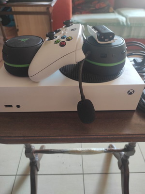 Xbox Series S console with controller, rechargeable battery pack and Razer Kaira wireless headset