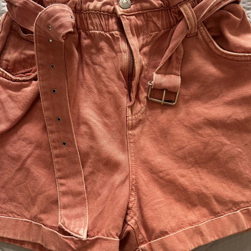Bershka high-waist pink denim shorts like new, size L