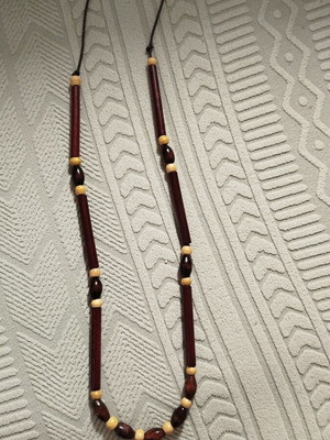 Handmade wooden necklace on leather 43 cm like new